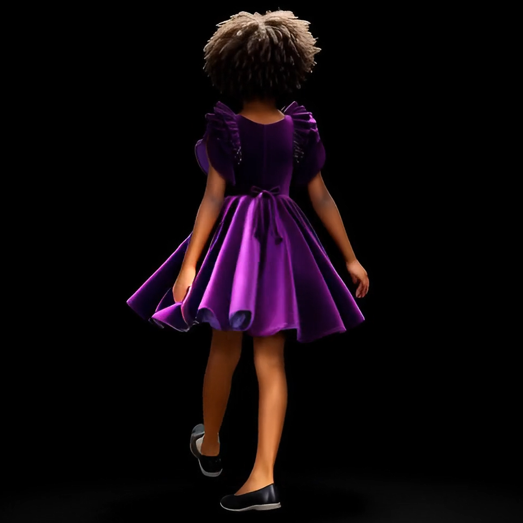 Child wearing a purple dress on a black background