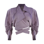 Purple jacket with draped design on a white background