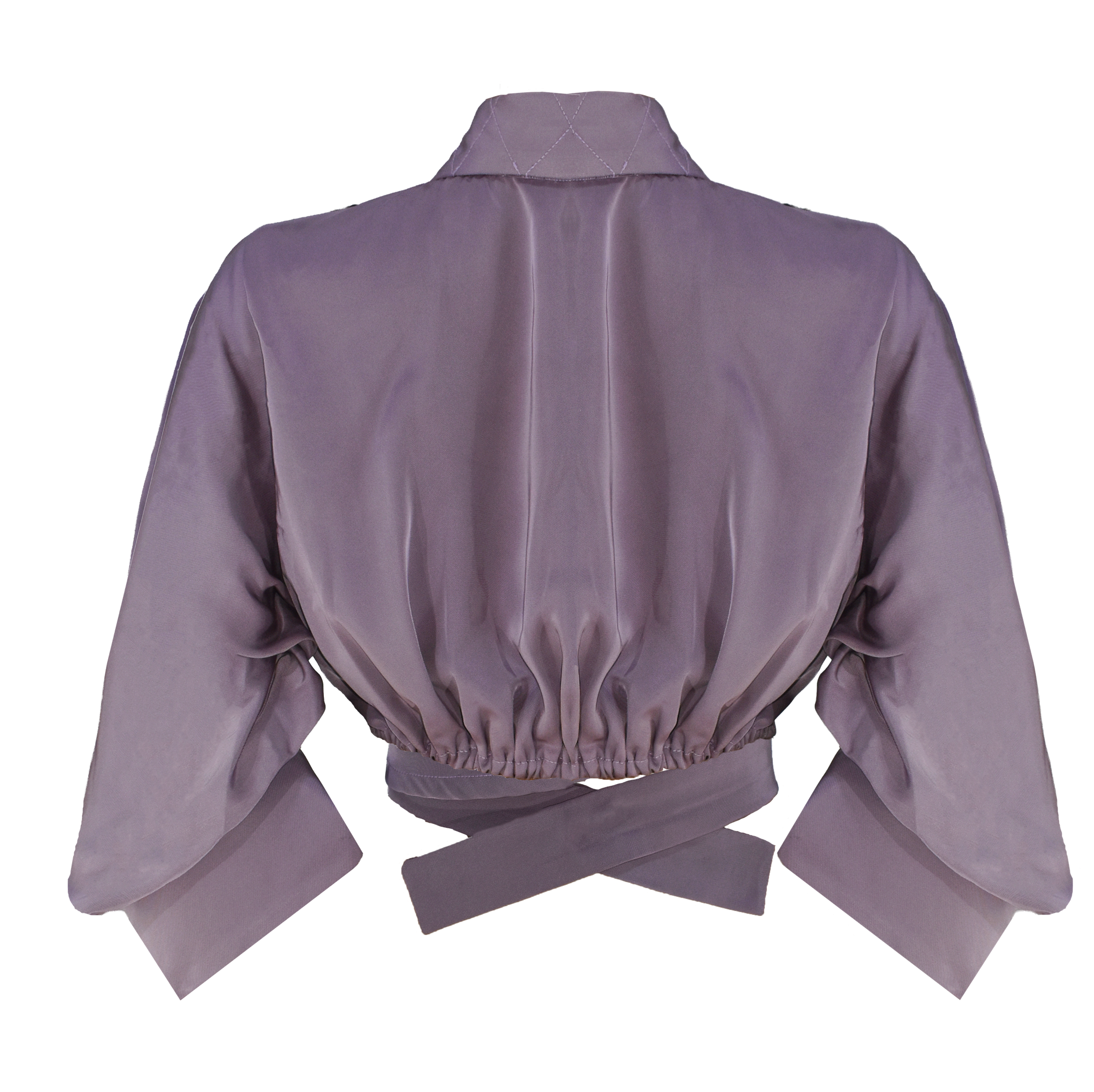 Purple jacket with a tie waist on a white background