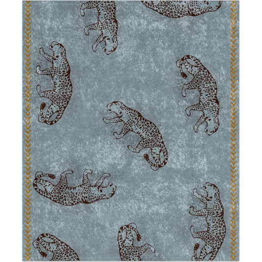 Powder Blue Leopard Crushed Velvet Blanket