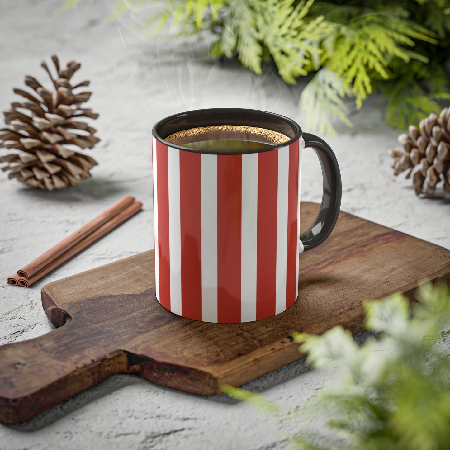 Vibrant Red & White Striped Ceramic Mug