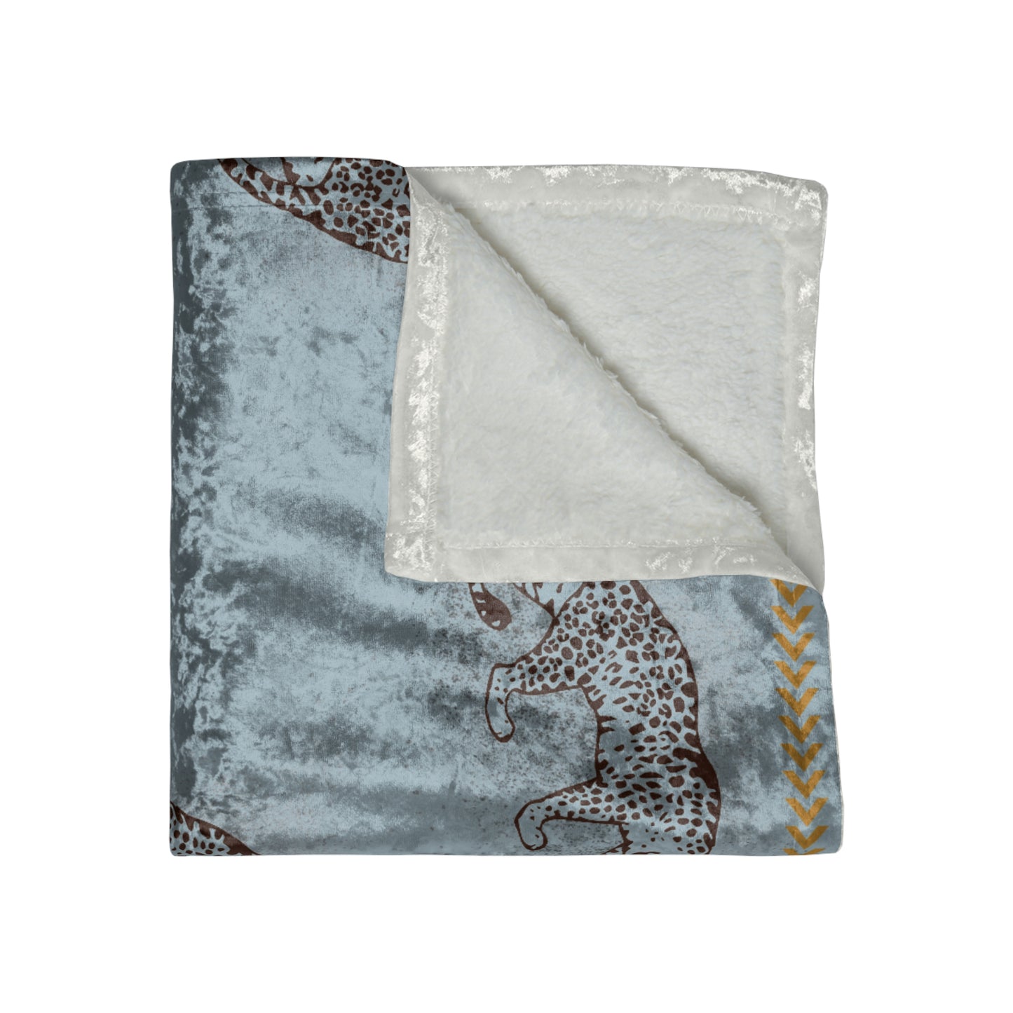 Powder Blue Leopard Crushed Velvet Blanket