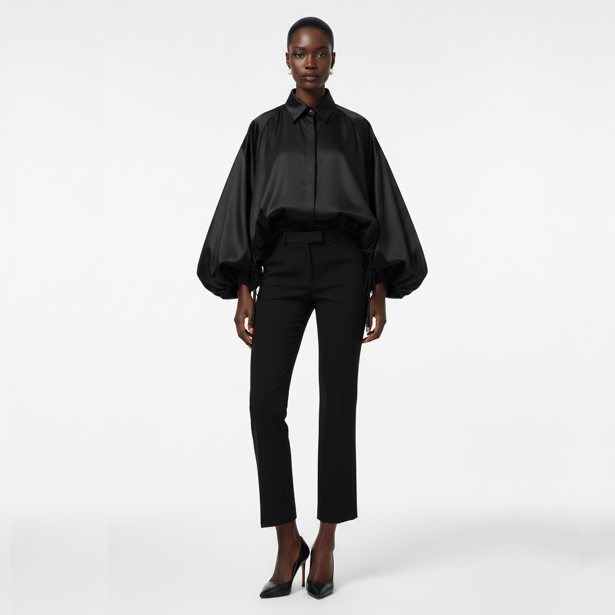 Lolo Balloon Sleeve Ruffle Crop Blouse