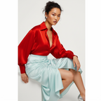 Oma Ruched Drape Silk Midi Skirt
