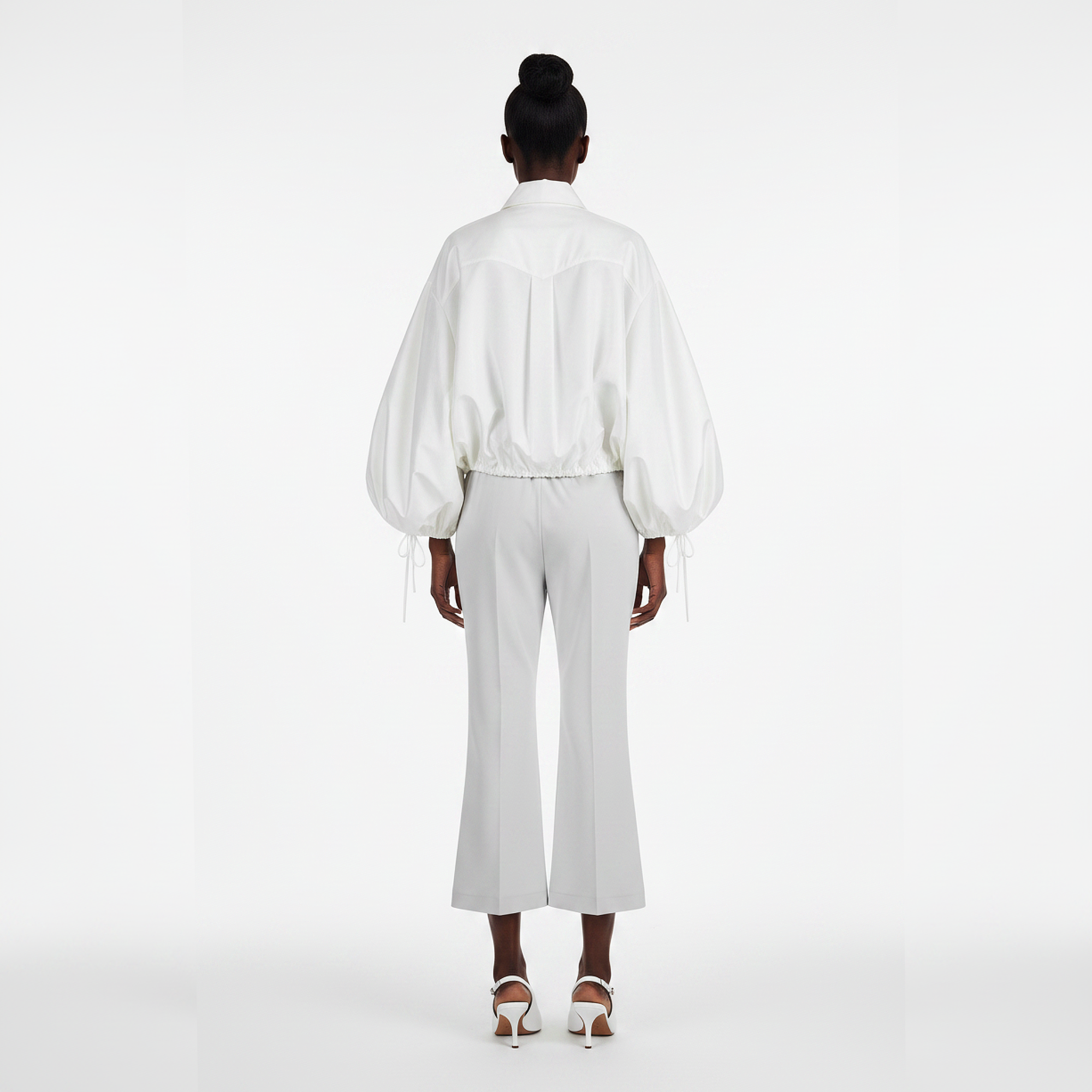 Lolo Balloon Sleeve Ruffle Crop Blouse