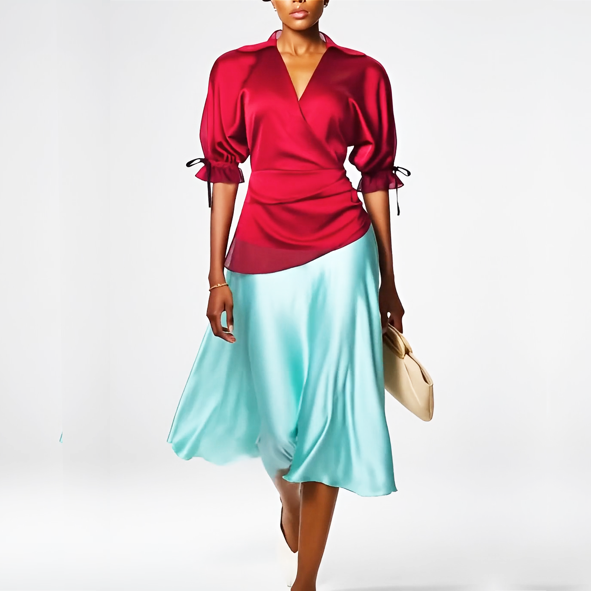 LUMINA Two-Tone Wrap Midi Dress