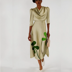 Elan Draped Botanical Silk Dress