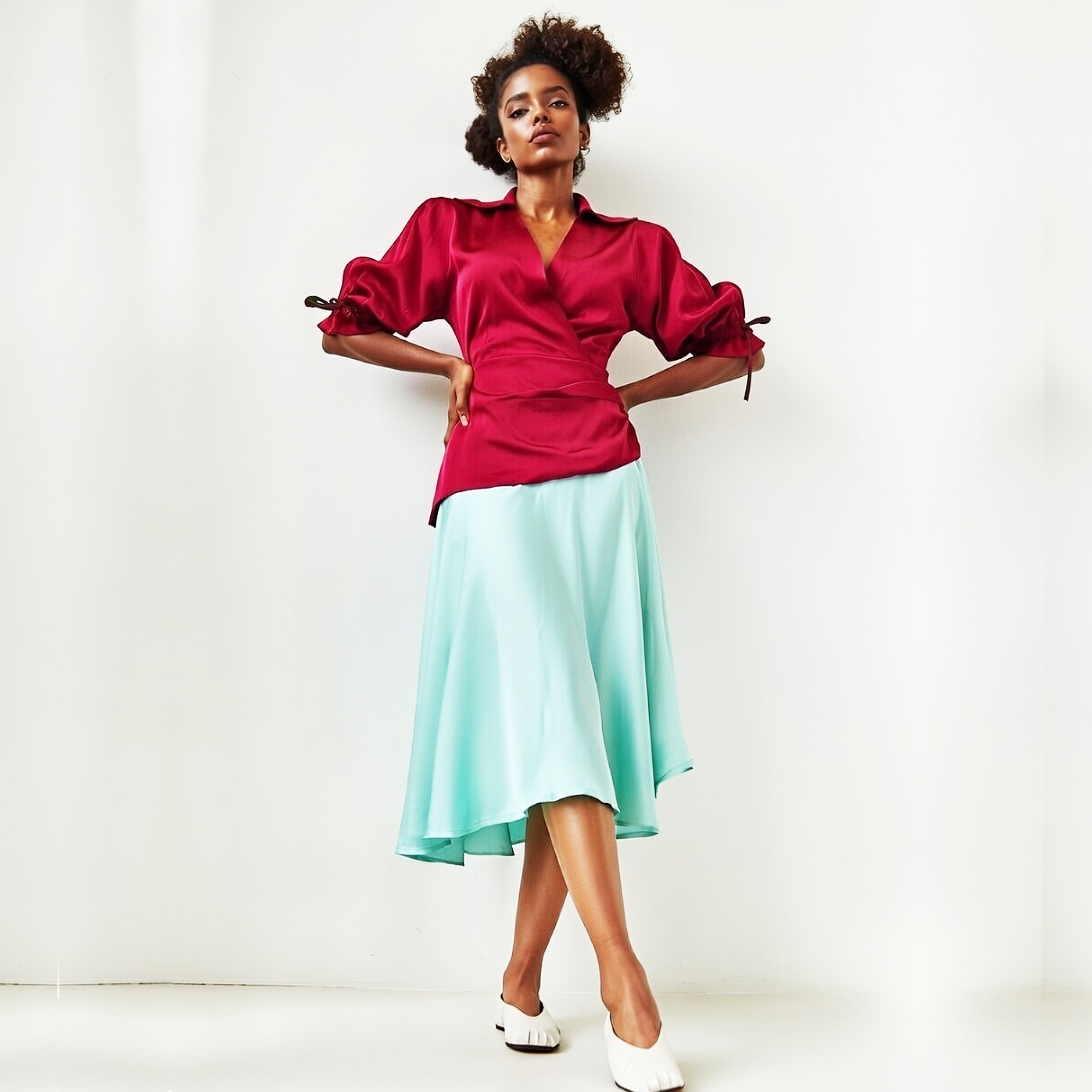 LUMINA Two-Tone Wrap Midi Dress