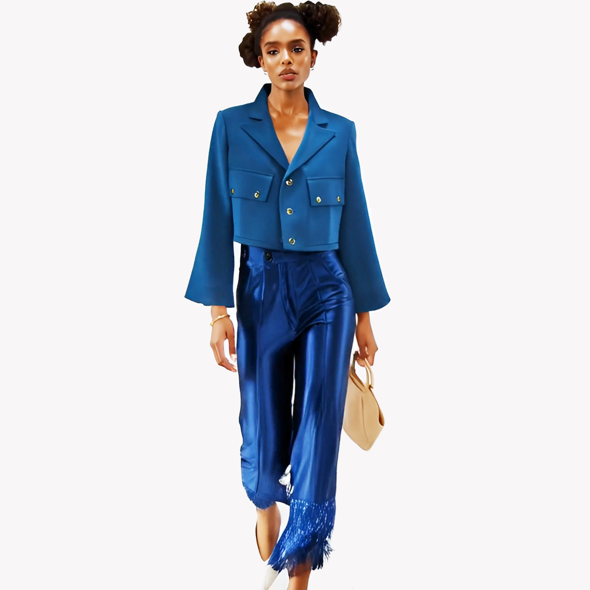 AṢẸ́ Midnight Bell-Sleeve Cropped Blazer