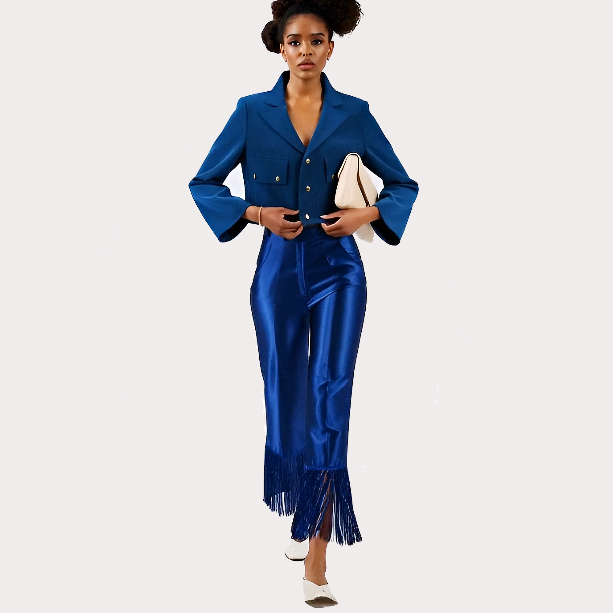 ÌLÚMÍNÀ Indigo Fringe Luxe Trousers