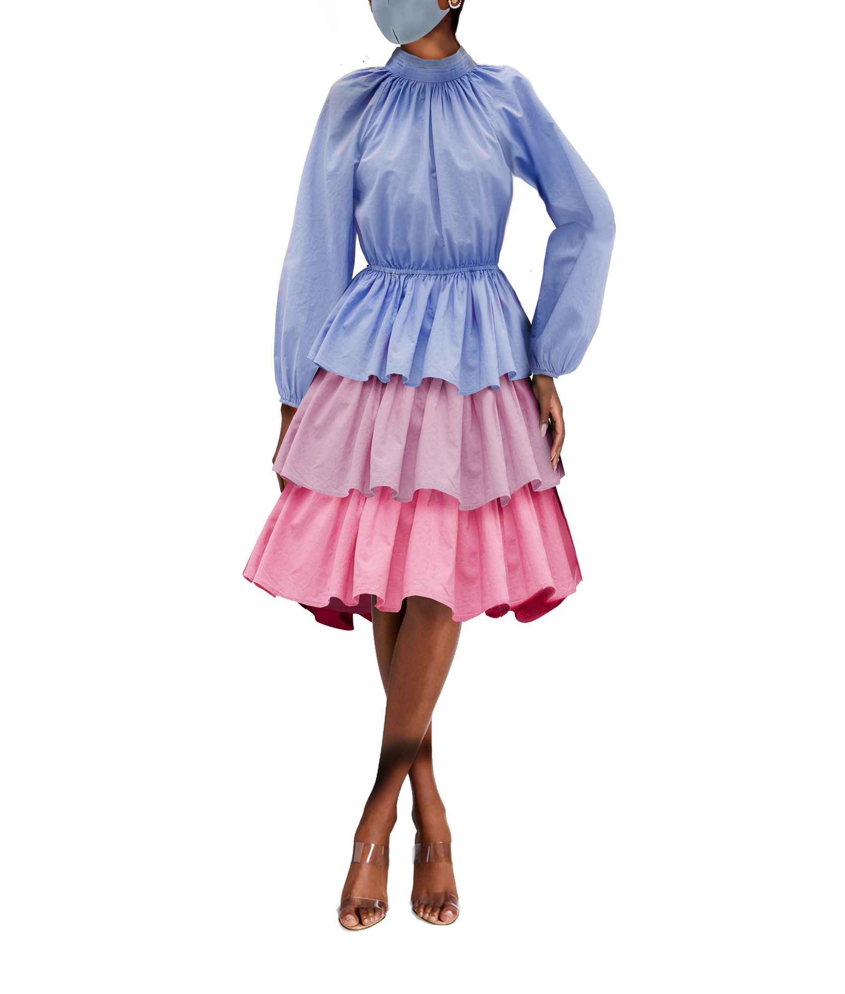 Poplin Tiered Color Block Dress