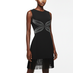 Black dress with gray abstract pattern on a white background