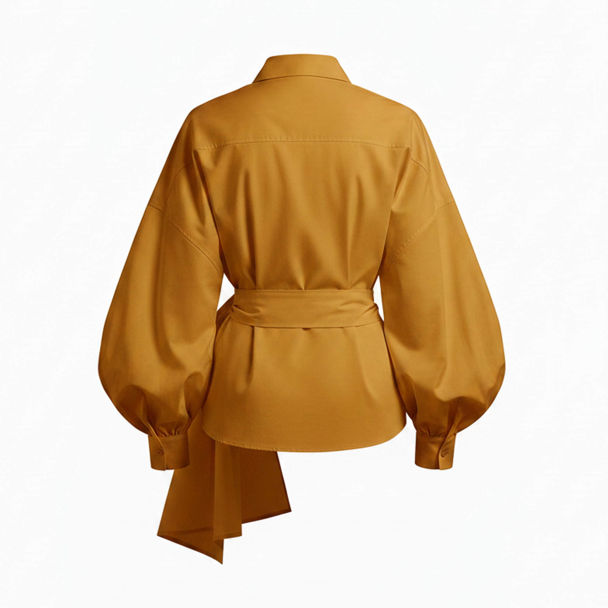 Mustard yellow jacket with puff sleeves on a white background
