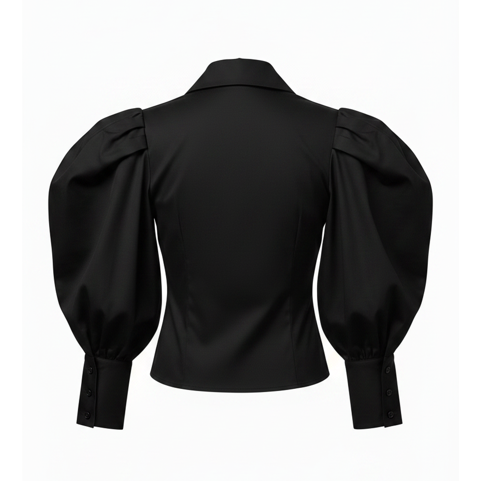 Black blouse with puffed sleeves on a white background