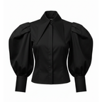 Black blouse with puffed sleeves on a white background