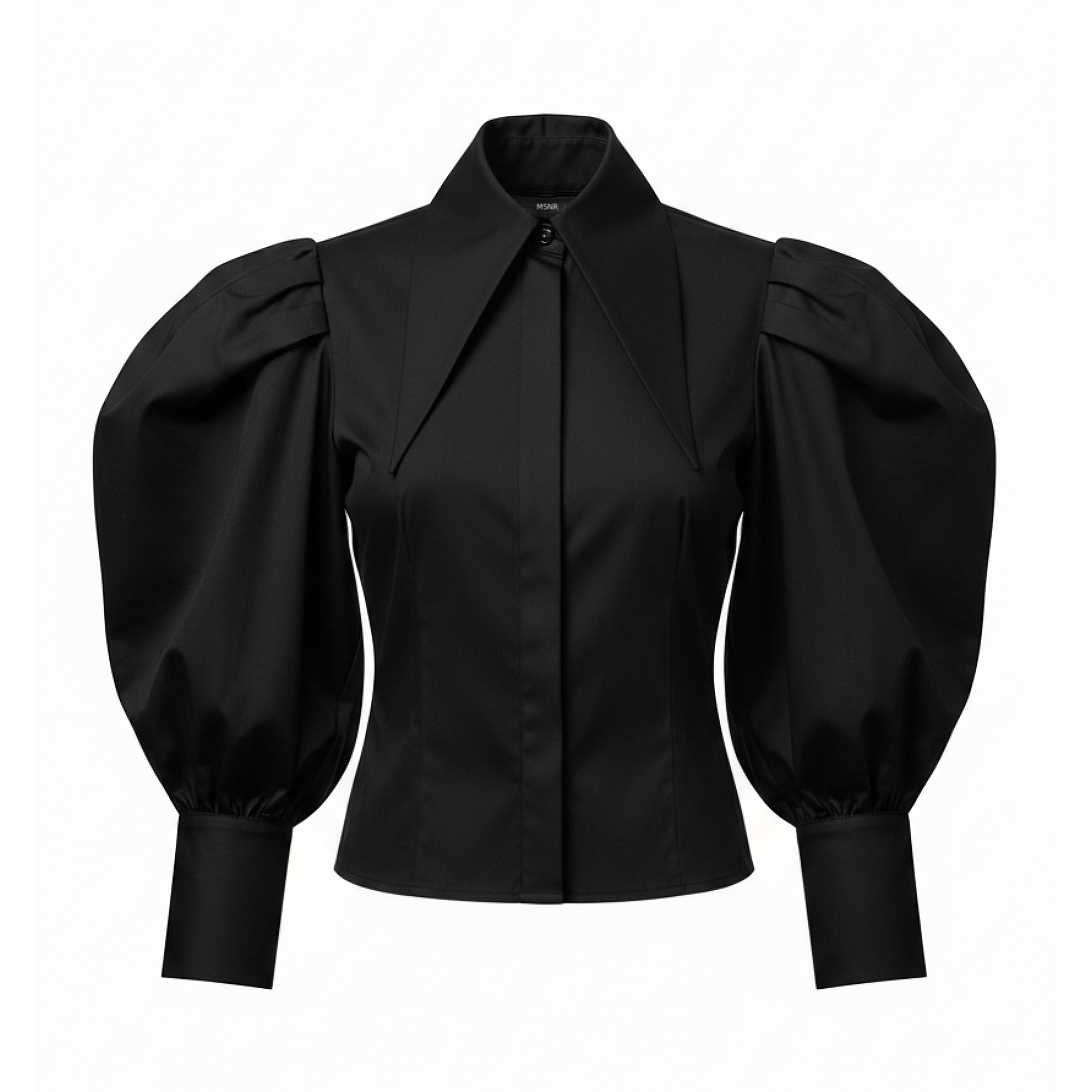 Black blouse with puffed sleeves on a white background