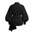 Black kimono-style garment on a white background