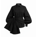 Black shirt with a tie-waist design on a white background