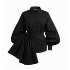 Black shirt with a tie-waist design on a white background