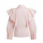 Pink blouse with ruffled sleeves on a white background