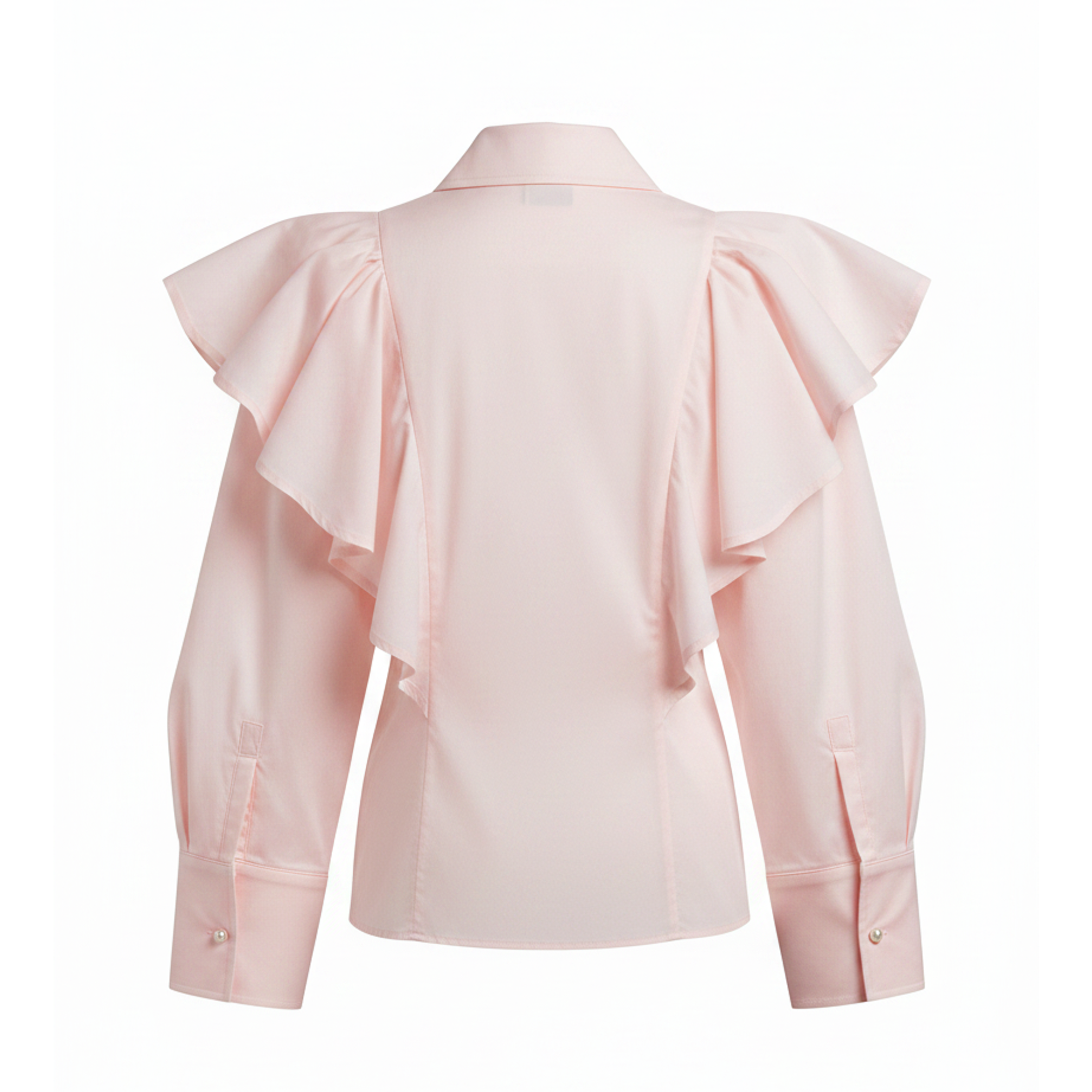 Pink blouse with ruffled sleeves on a white background