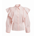 Pink blouse with ruffled sleeves on a white background