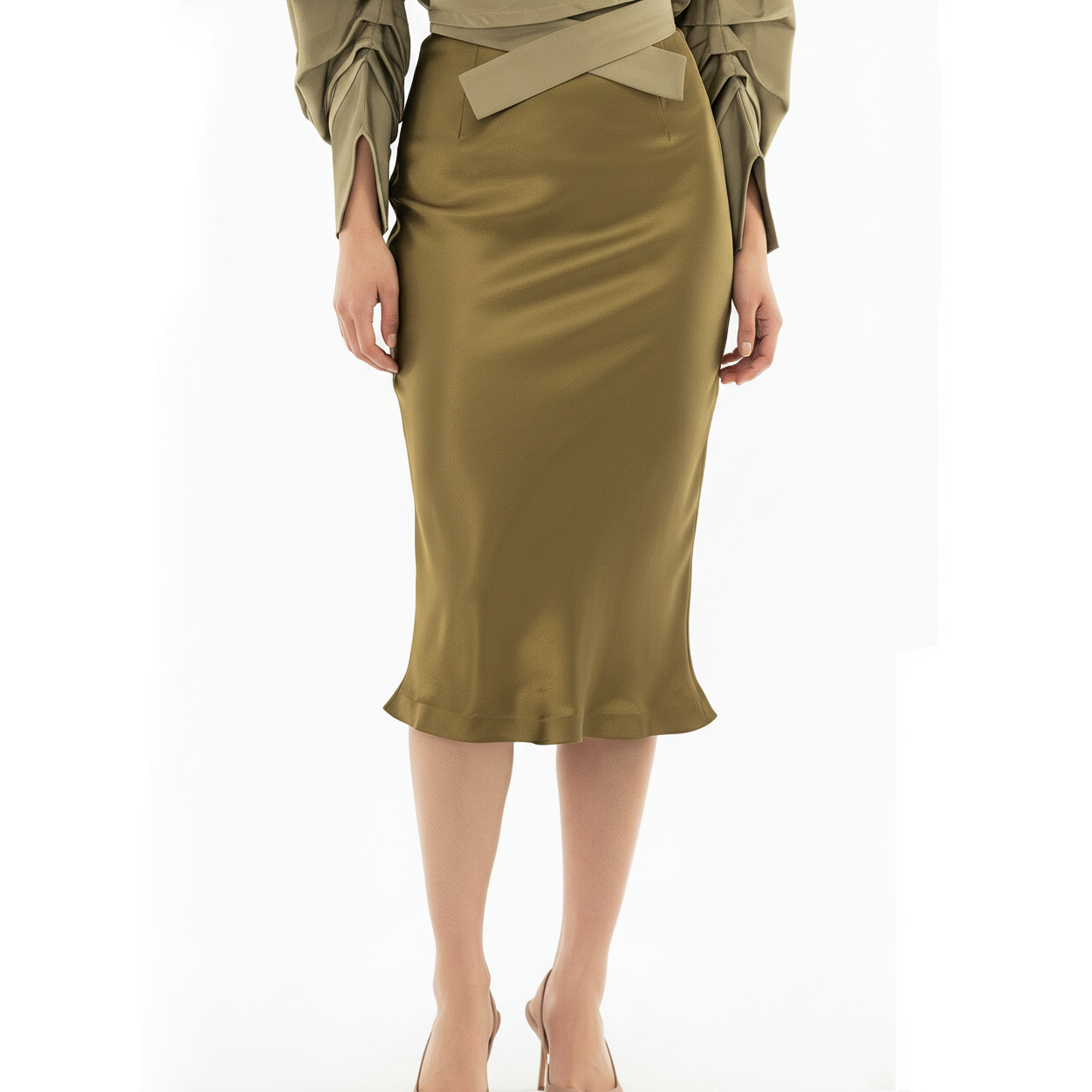 Lami Drape Silk Midi Skirt