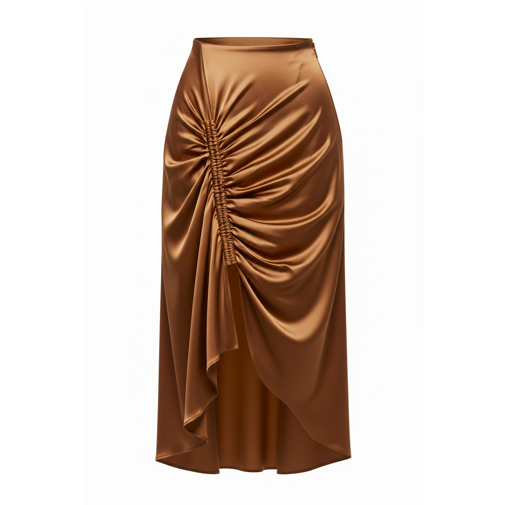 Brown satin skirt on a white background