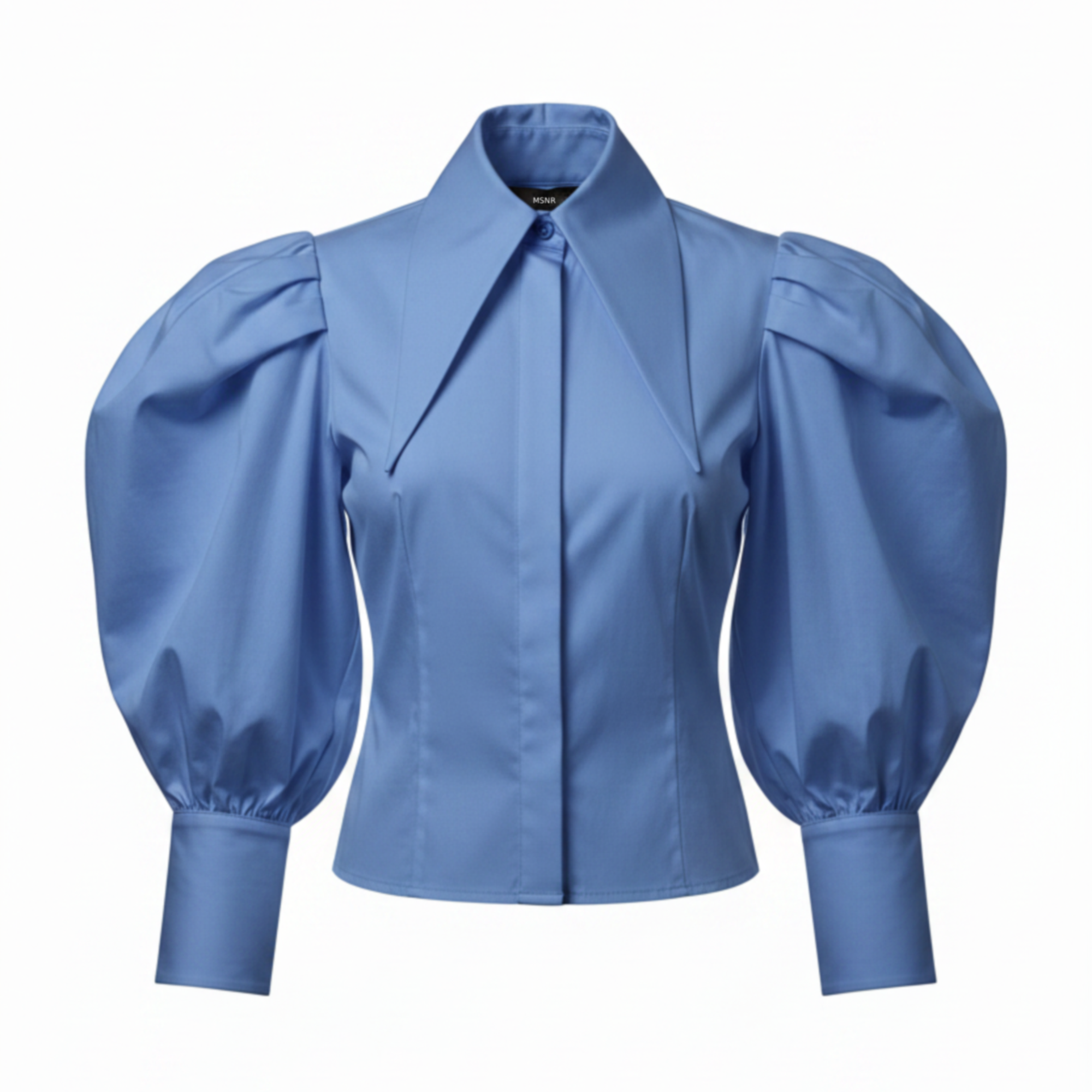 Blue blouse with puffed sleeves on a white background