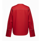 Red shirt with white stitching on a white background