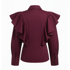 Maroon blouse with ruffled shoulders on a white background