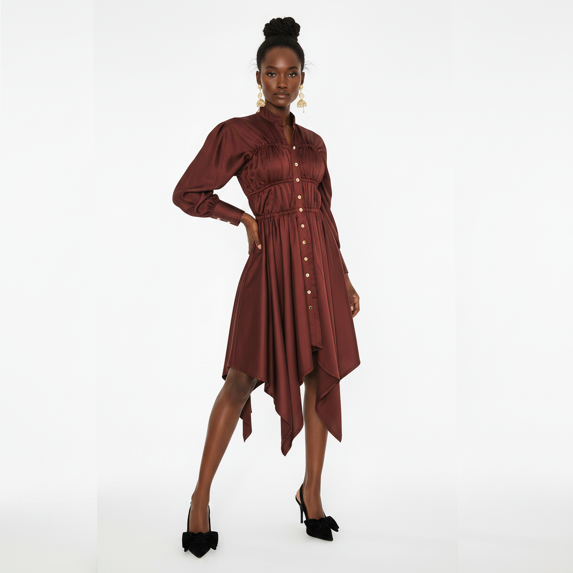 Abena Ruched Silk Shirt Dress