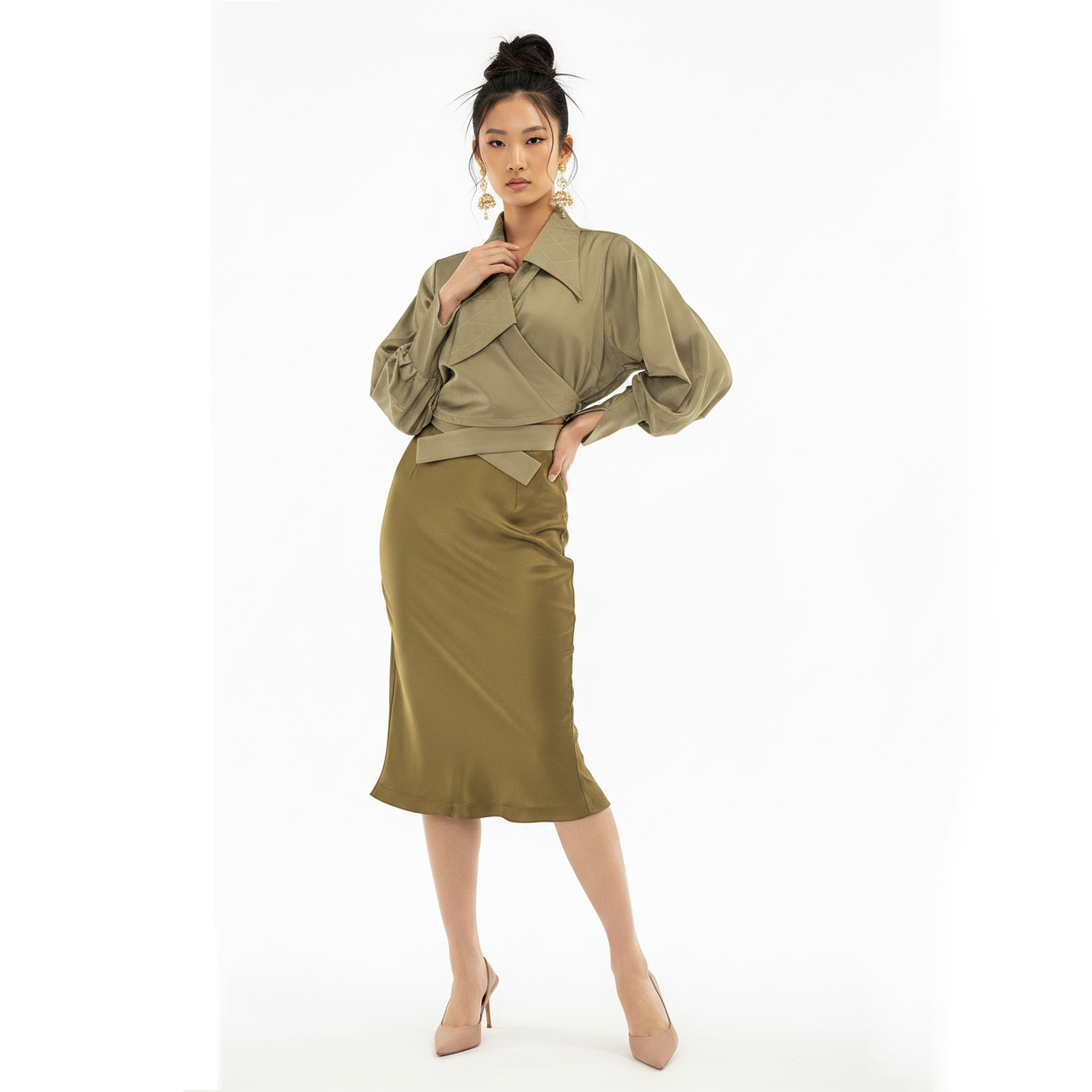 Lami Drape Silk Midi Skirt
