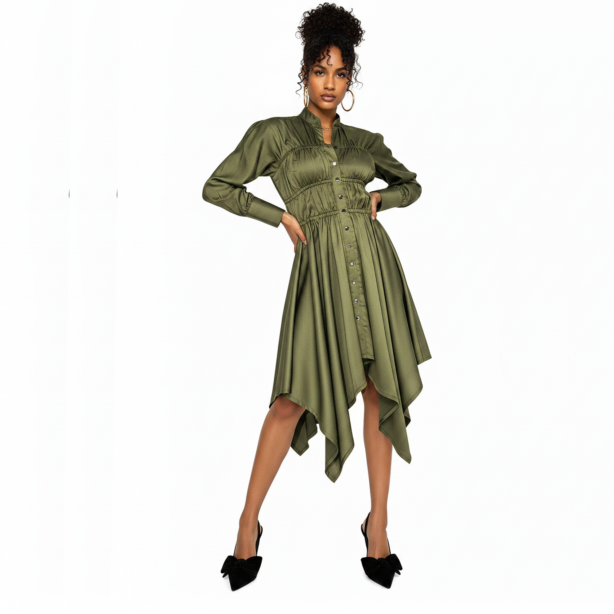 Abena Ruched Silk Shirt Dress