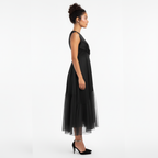 Glen Noir Crystal Buckle Tiered Midi Dress
