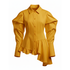 Yellow shirt with a unique design on a white background
