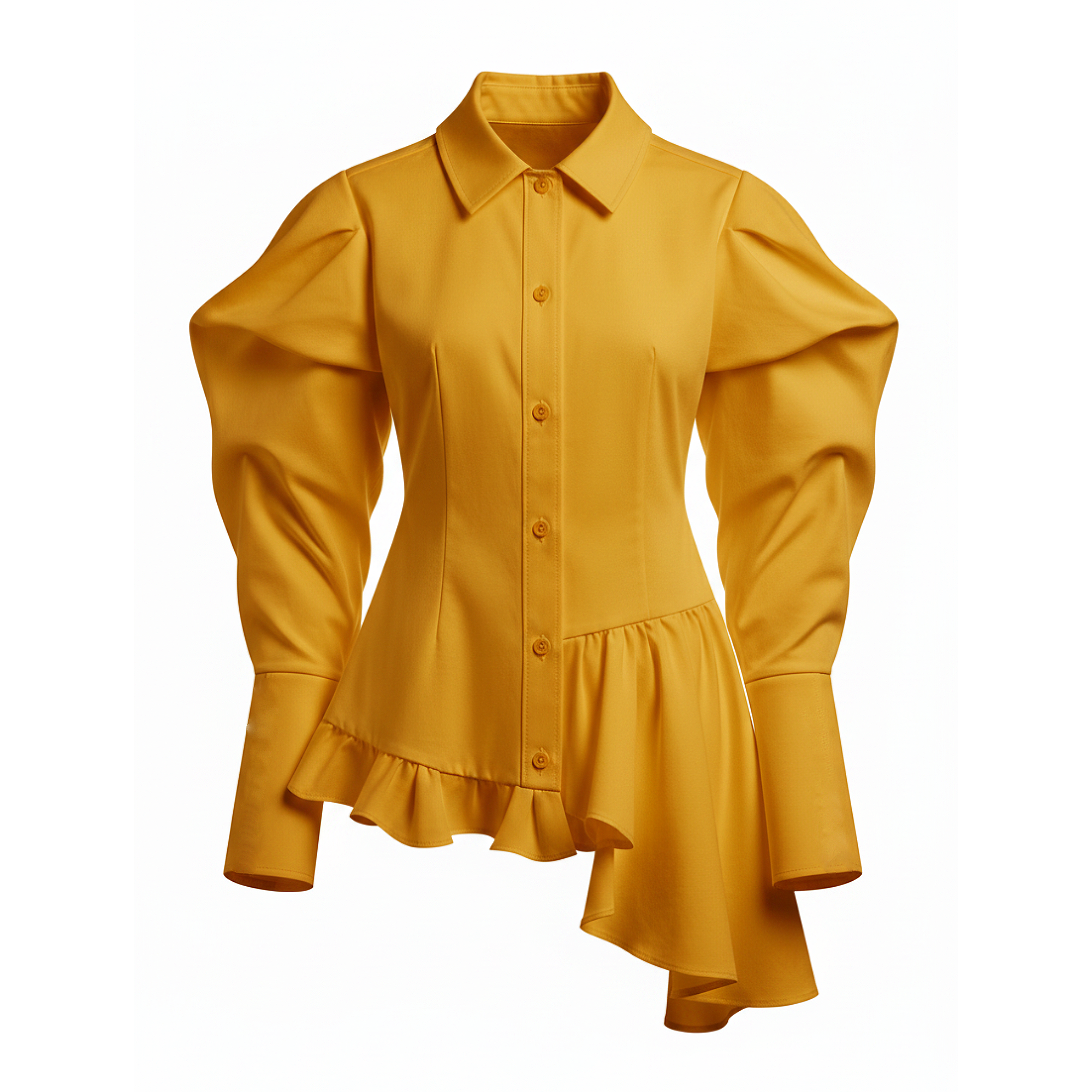Yellow shirt with a unique design on a white background