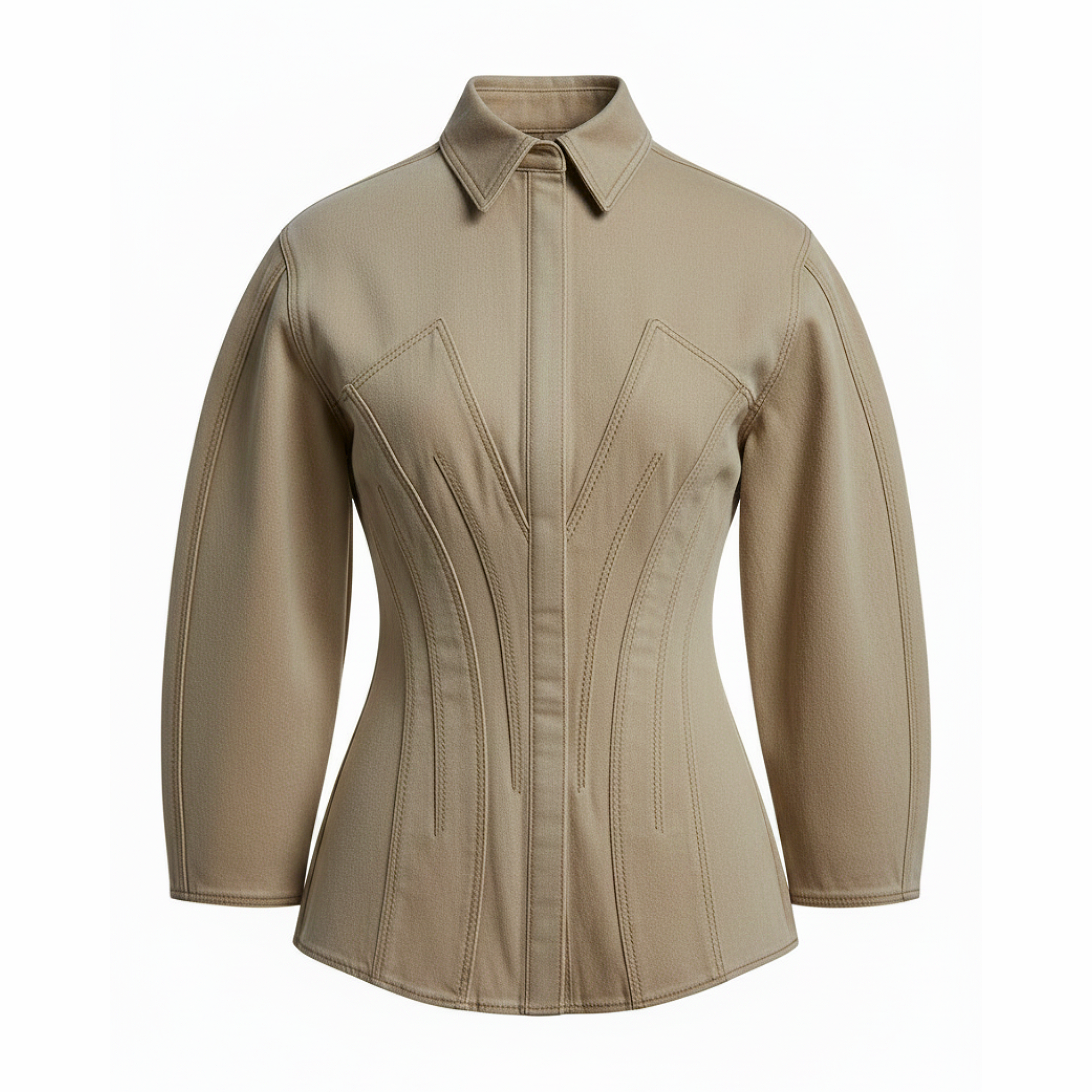 Beige jacket with a structured design on a white background