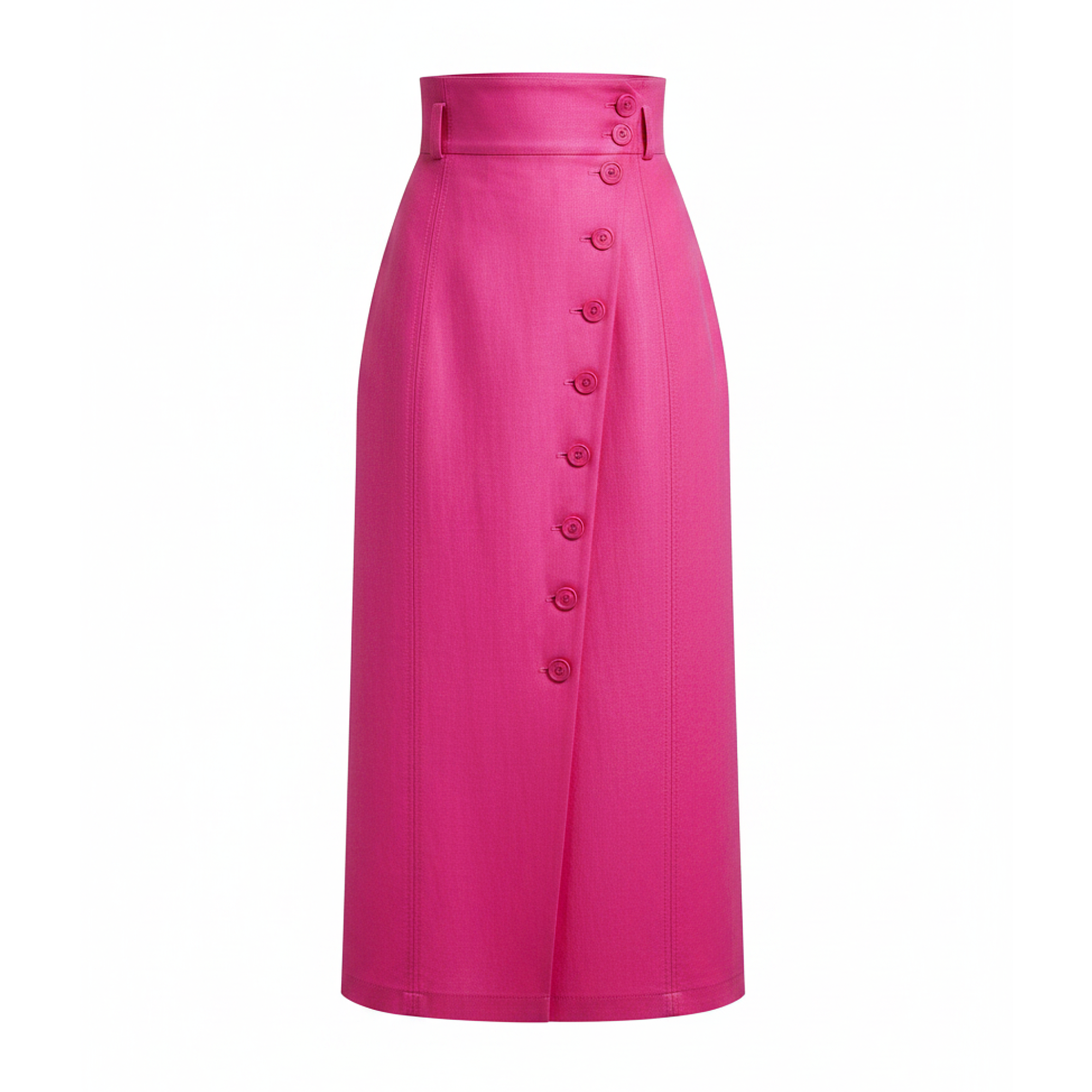 Pink skirt with button details on a white background