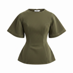 Green peplum top on a white background