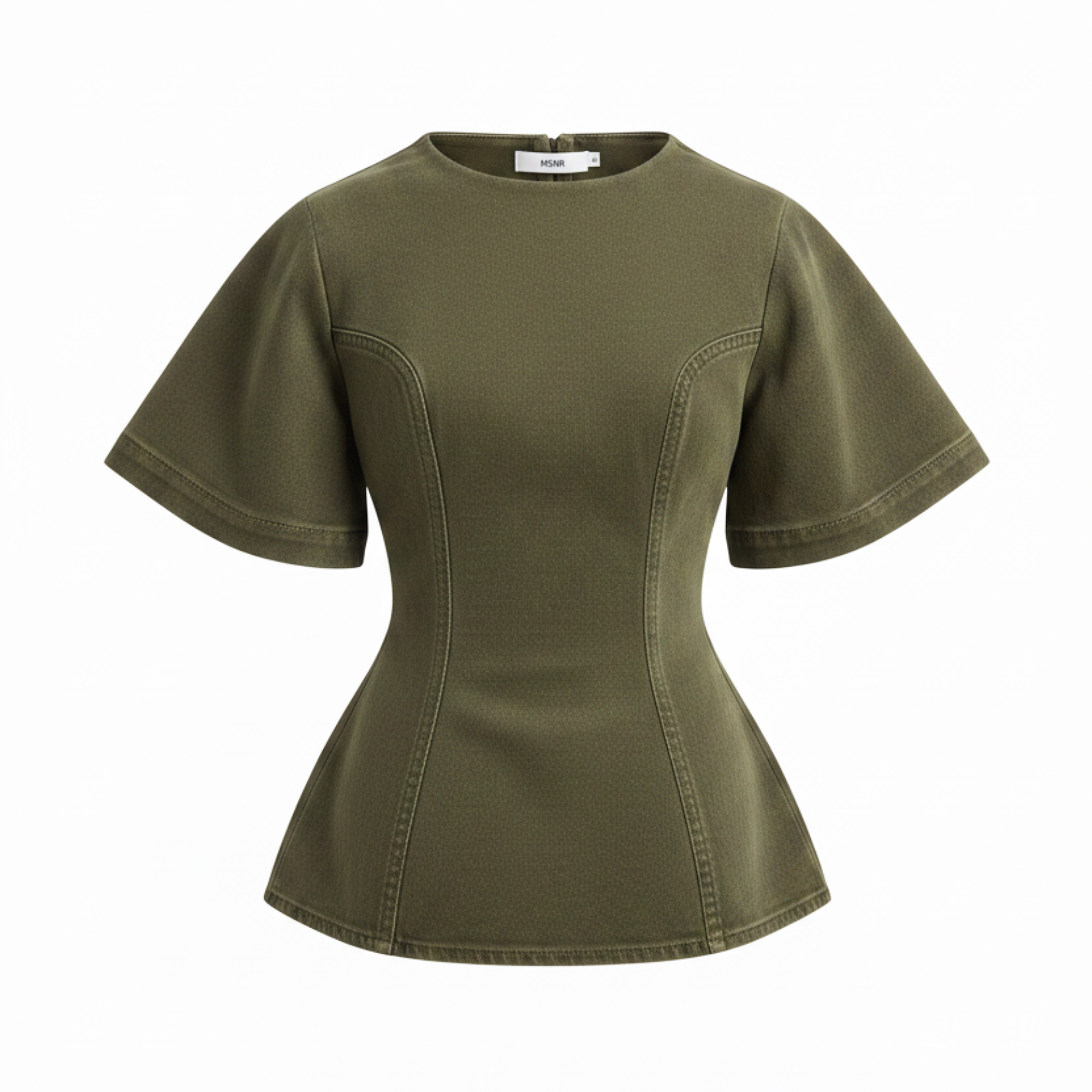 Green peplum top on a white background