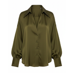Green satin blouse on a white background