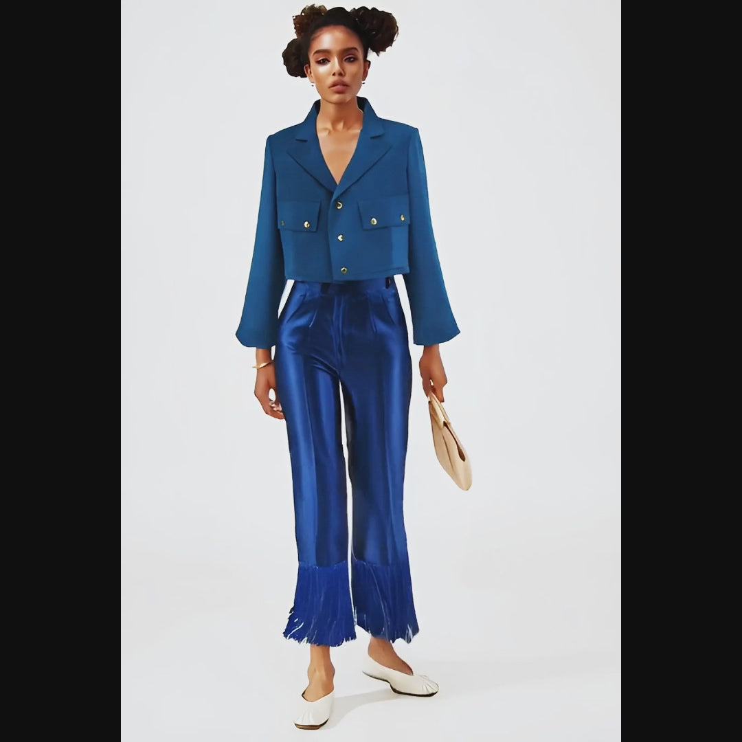 AṢẸ́ Midnight Bell-Sleeve Cropped Blazer