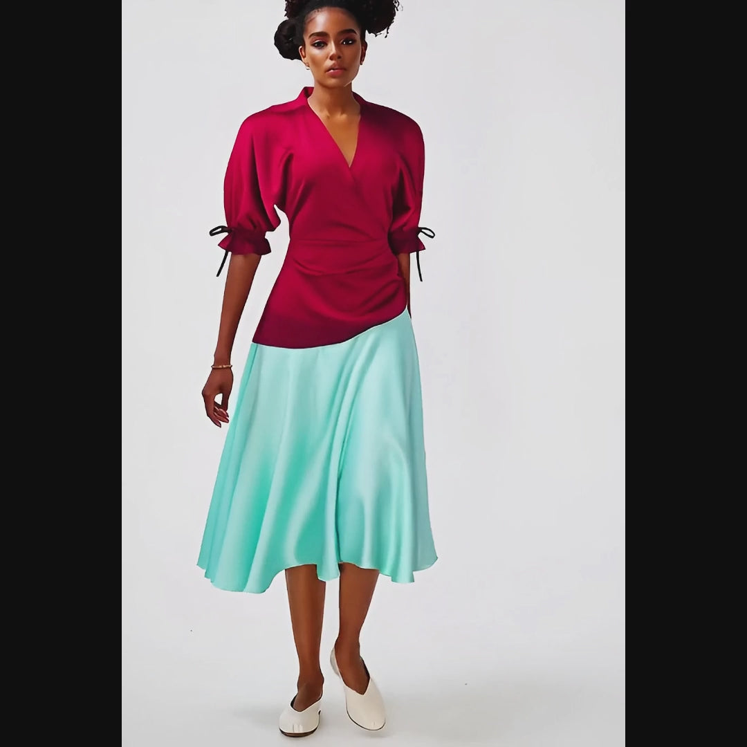 LUMINA Two-Tone Wrap Midi Dress