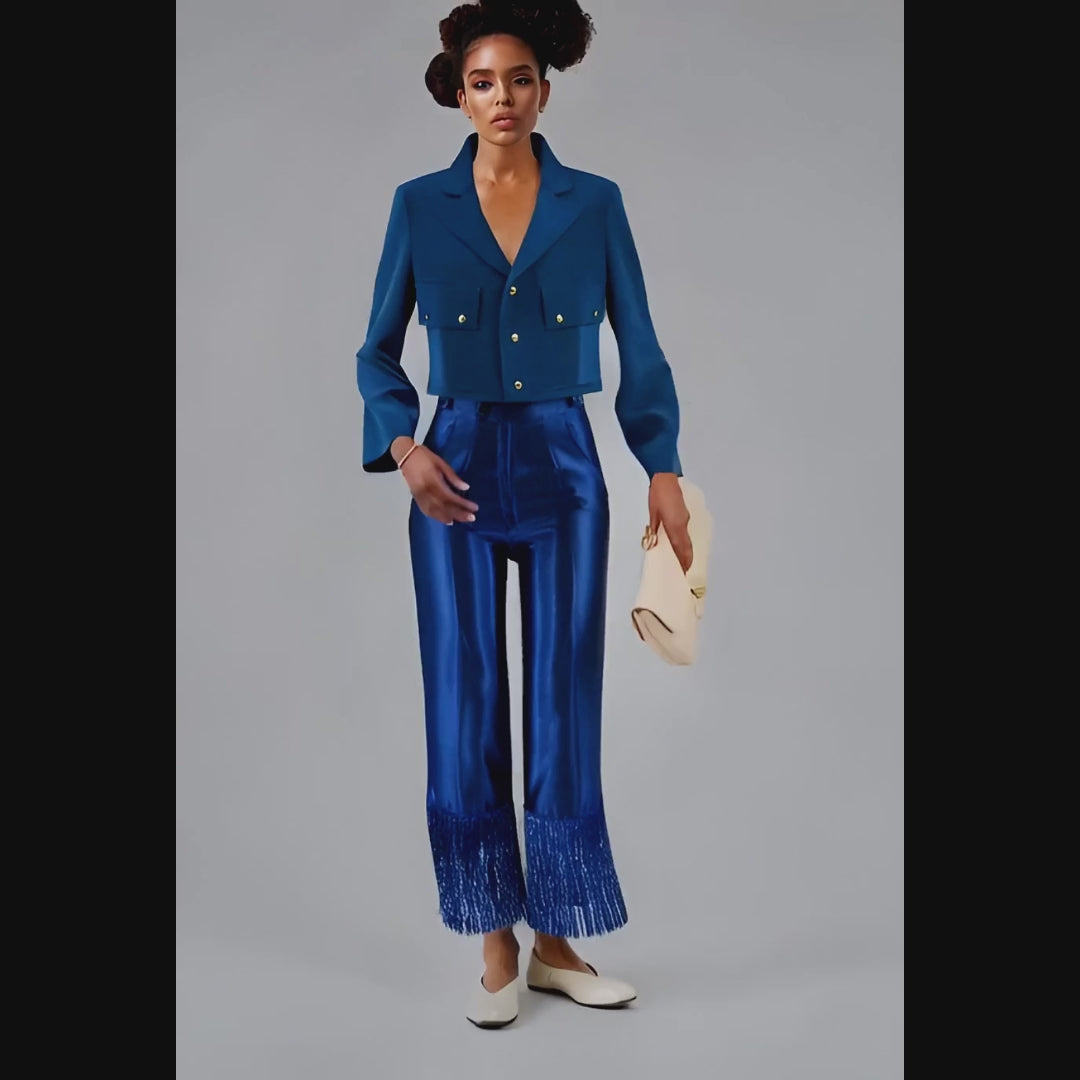 ÌLÚMÍNÀ Indigo Fringe Luxe Trousers