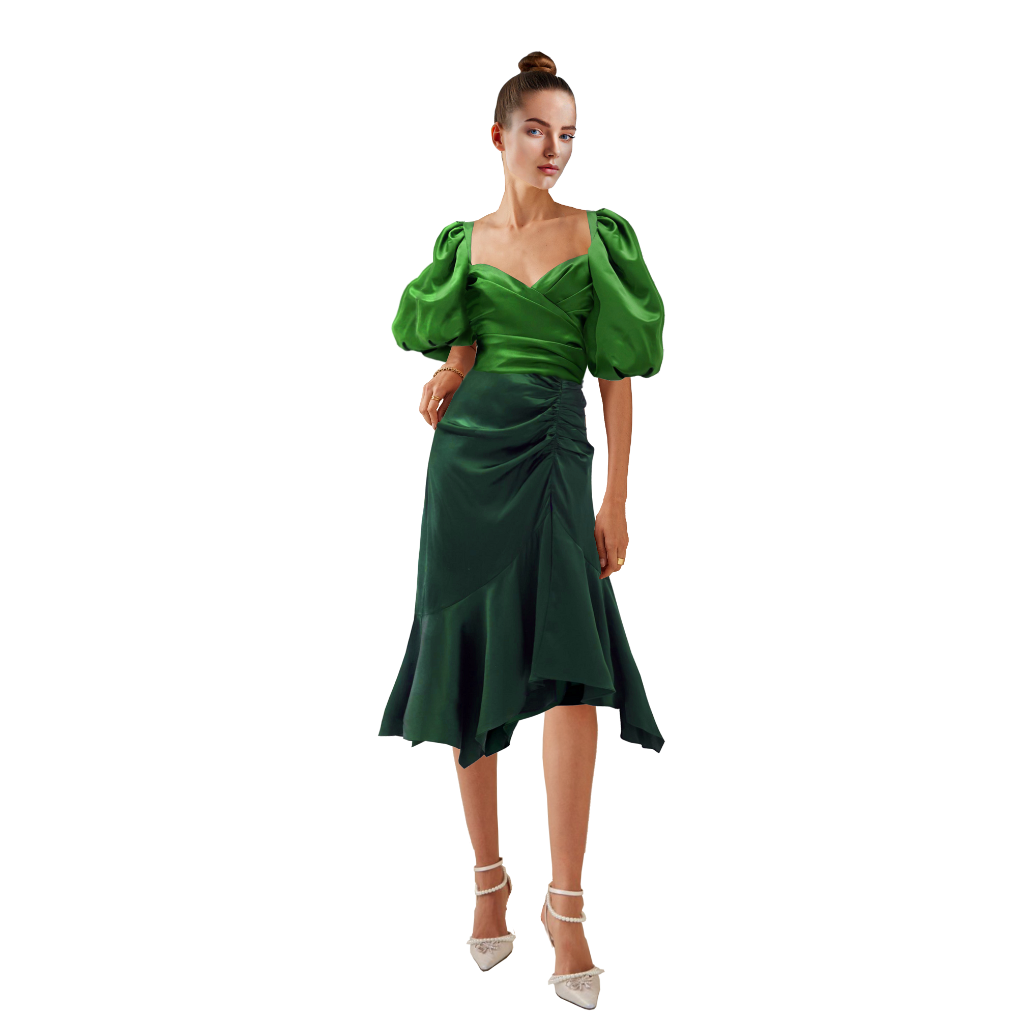 Rosalindt Draped Bodice Silk and Taffeta Dress- FW20