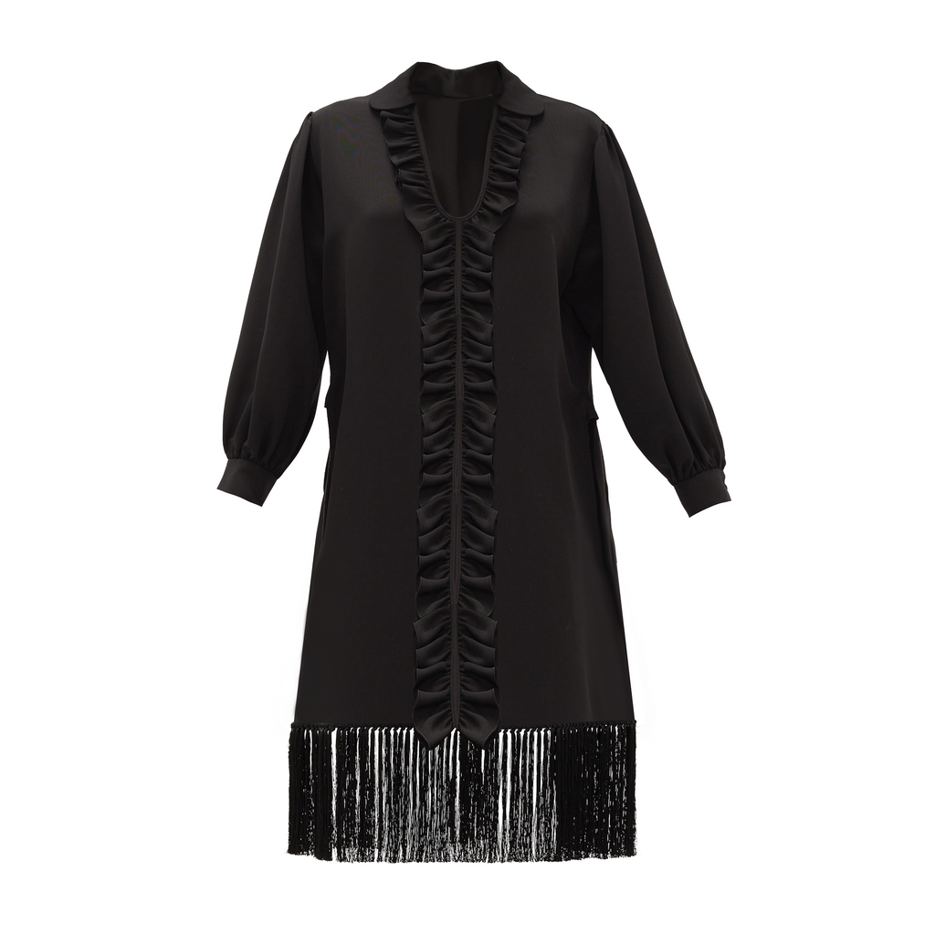 Tega Beaded Fringed Crepe Tunic