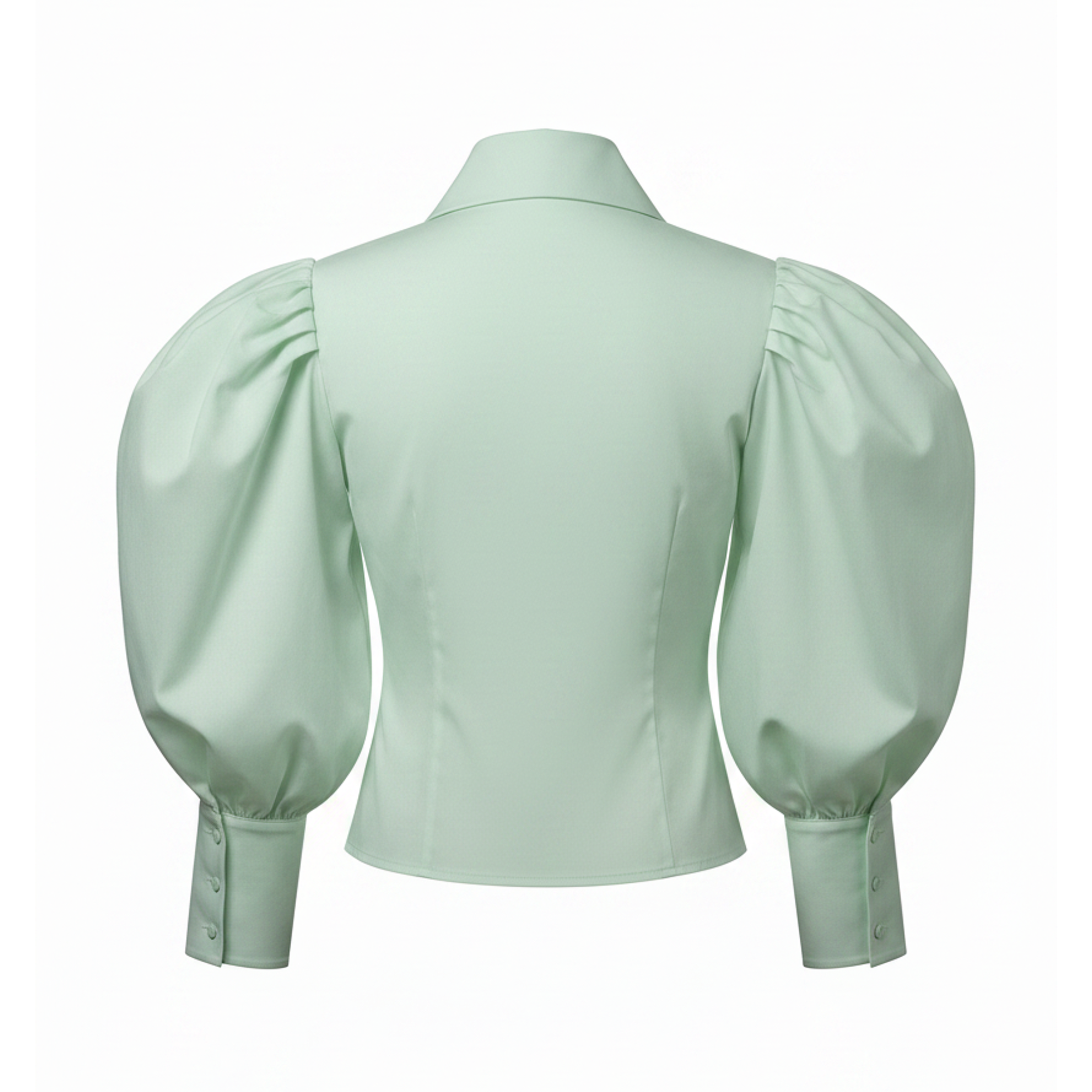 Light green blouse with puffed sleeves on a white background