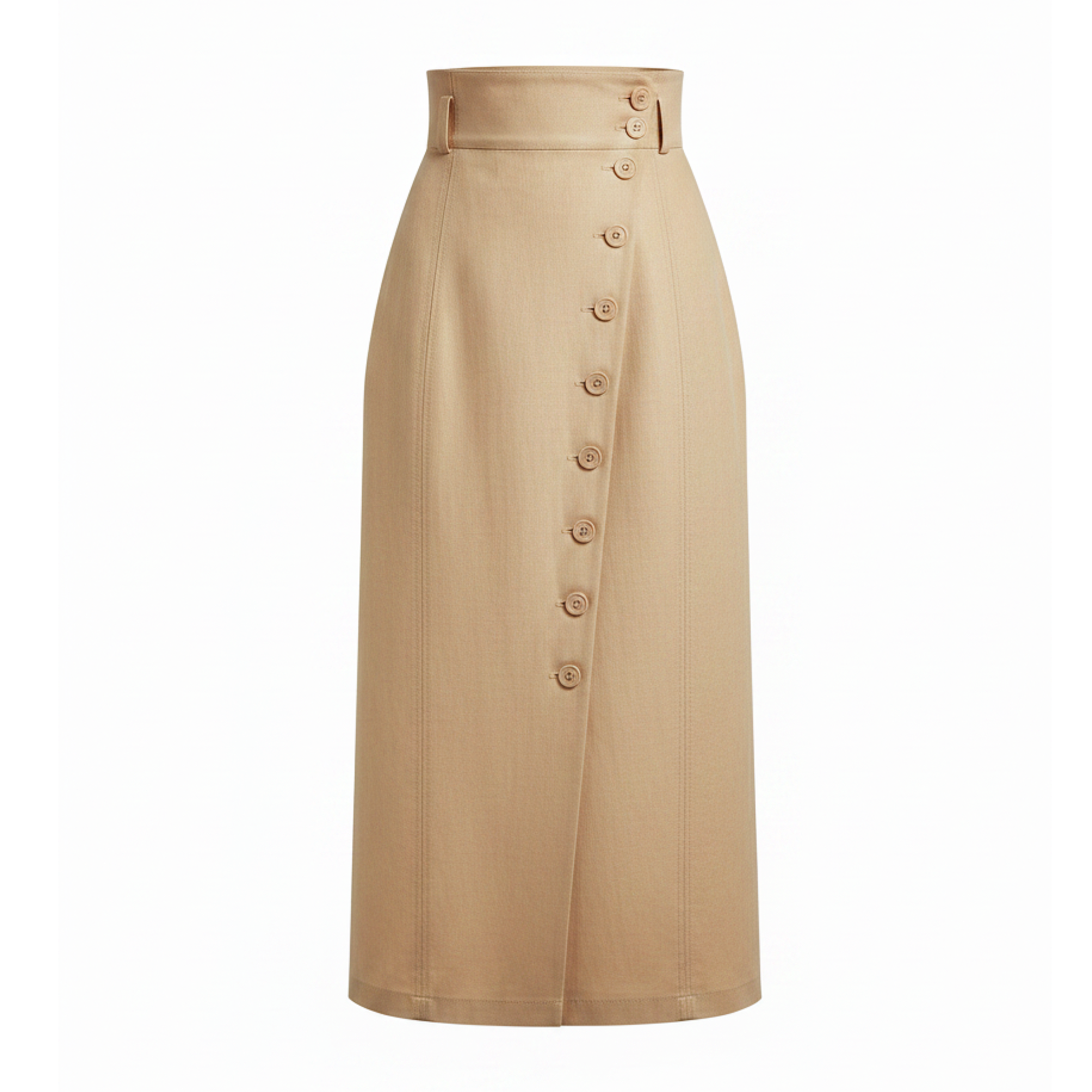 Beige skirt with button details on a white background