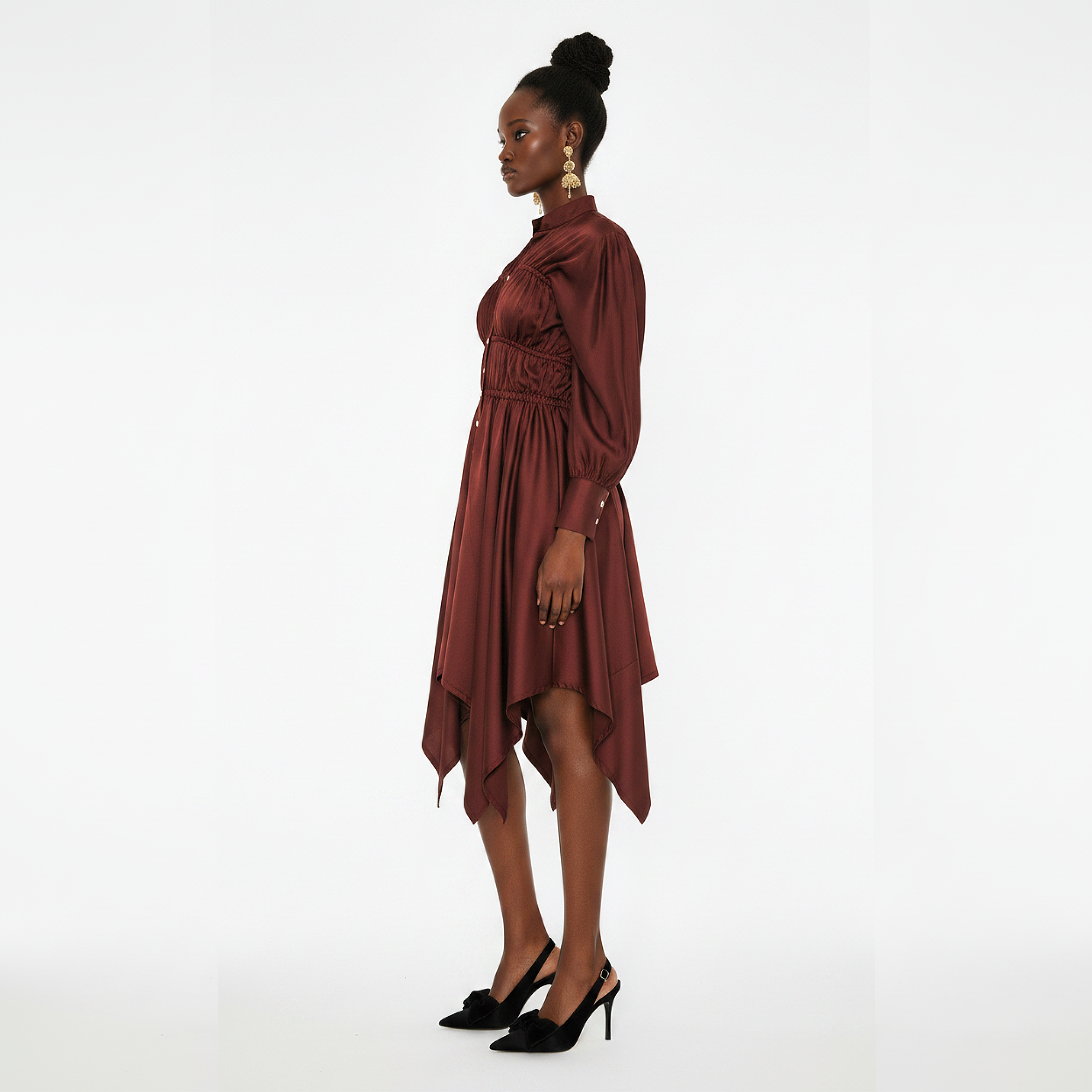 Abena Ruched Silk Shirt Dress